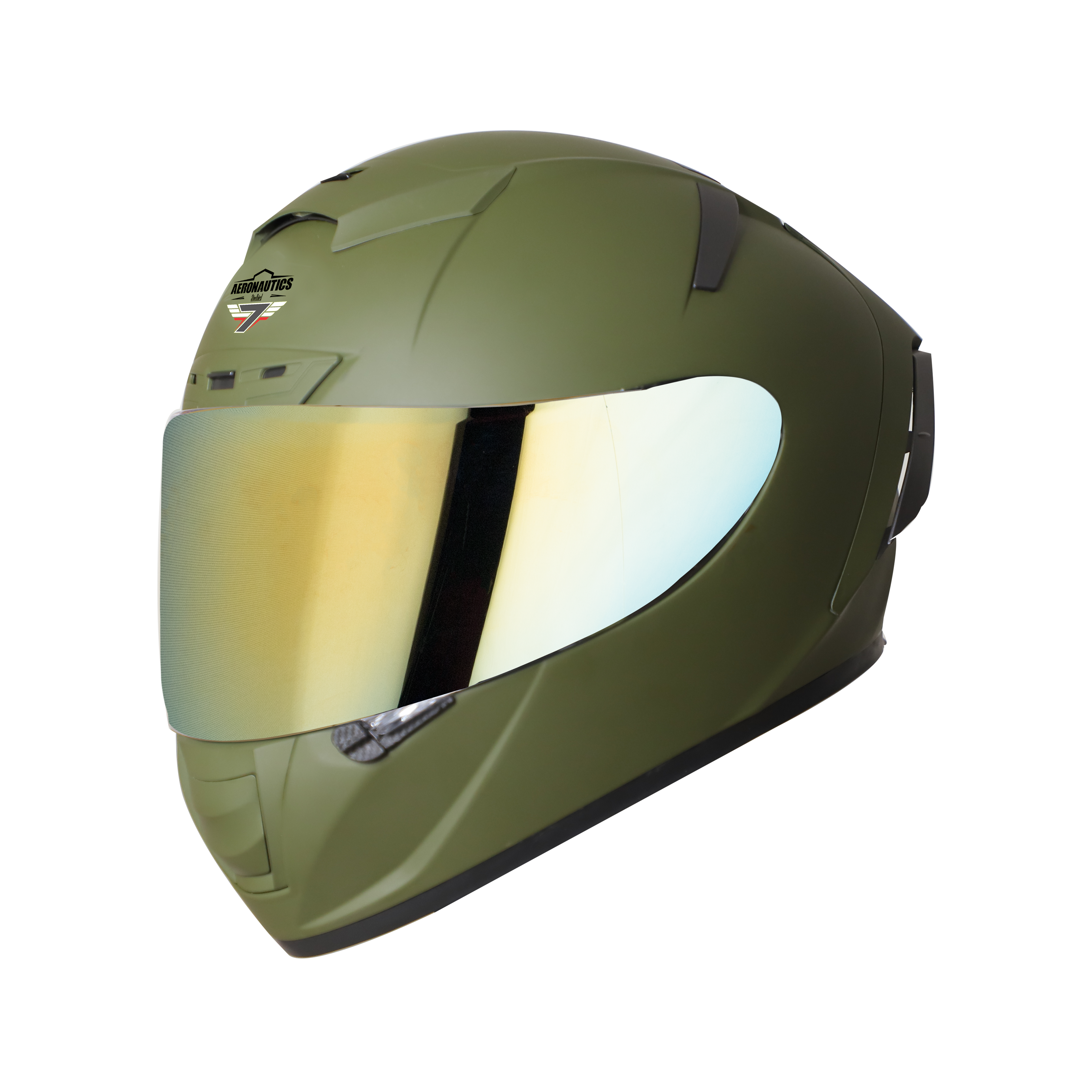 Steelbird SA-2 7Wings Super Aeronautics Full Face Helmet (Matt Battle Green with Chrome Gold Visor)